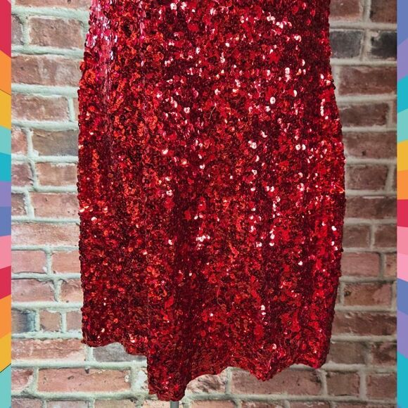 Maner Red Sequin Racerback Dress – Women’s Size Large – Scoop Neck – Sleeveless - Picture 3 of 6